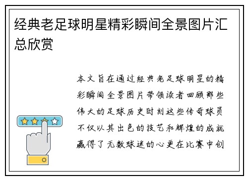 经典老足球明星精彩瞬间全景图片汇总欣赏